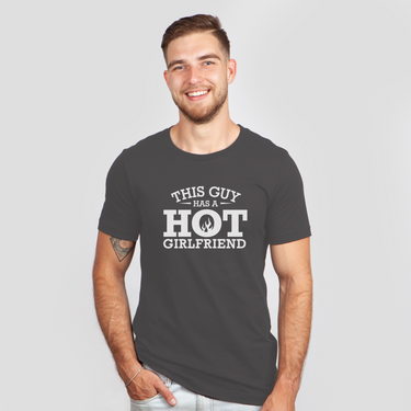 this guy has a hot girlfriend - bw dark gray shirt